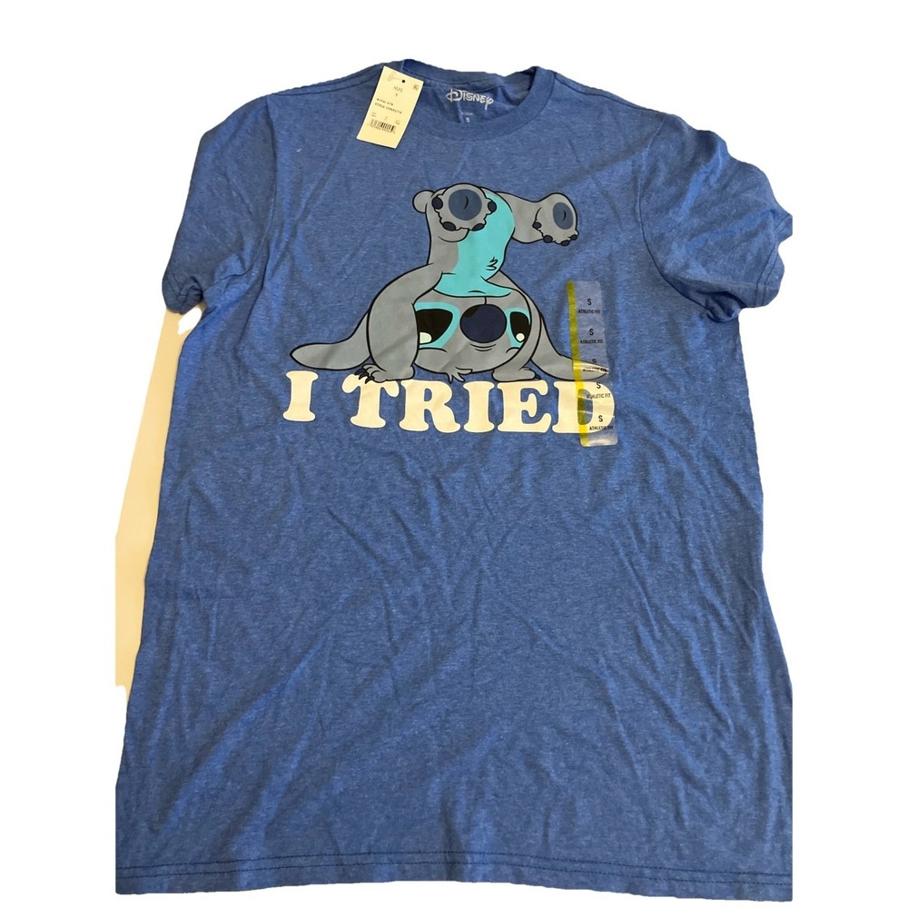 Disney Graphic Tee Women Small Blue NWT Stitch I Tried Short Sleeve 2DNY5770